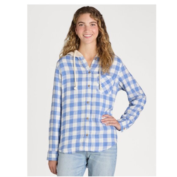 Time and Tru Women's Hooded Flannel Button Down Shirt with Long Sleeves, Size XL - Picture 2 of 3